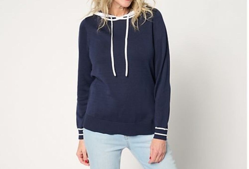 Belle Kim Gravel Size M Navy Yacht Club Tipped Sweater Hoodie A679795 NWOT